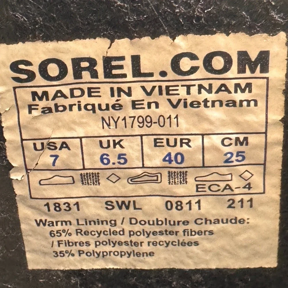 Sorel Black Nylon Insulated Snow Boots Waterproof‎ Rubber Shell Size 7Toggle